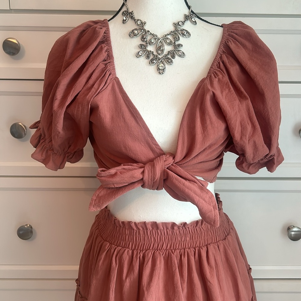 In The Beginning Skirt & Tie Front Shirt Set - Picture 2 of 7